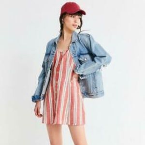 UO Striped Ladder Back Linen Mini Dress
